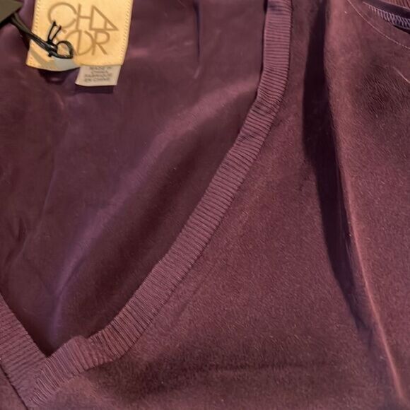 Chaser Plum Silk Cold Shoulder Long Sleeve V Neck Top Size M NWT - Picture 12 of 12